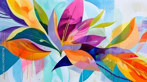 Fototapeta An abstraction, soft lines, smooth lines, smooth transitions, shapes, abstract flowers, abstract leaves, geometric shapes, irregular shapes, Generative AI illustrations.