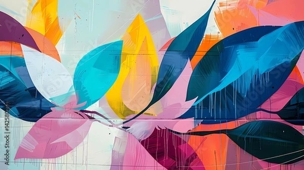Fototapeta An abstraction, soft lines, smooth lines, smooth transitions, shapes, abstract flowers, abstract leaves, geometric shapes, irregular shapes, Generative AI illustrations.