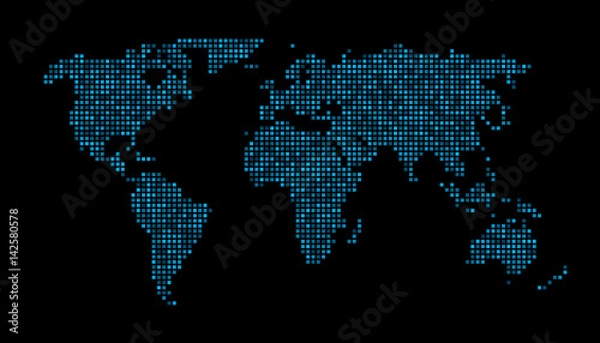 Obraz World map square dots cyan