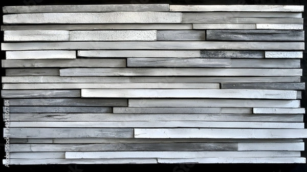 Fototapeta Grey stone wall texture background, horizontal stripes, modern design, interior architecture