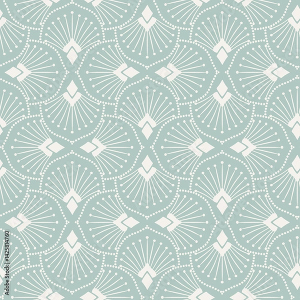 Fototapeta Seamless white art deco pattern on a light turquoise background.