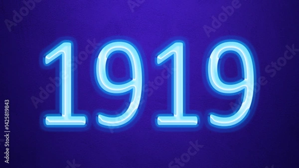 Fototapeta Glowing blue number design of 1919 on blue background.