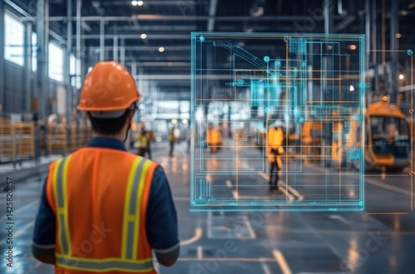 Fototapeta AI monitoring workers in a construction