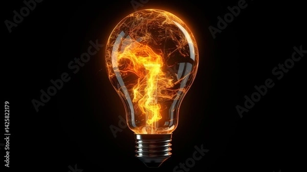 Fototapeta Glowing light bulb isolated on black background. 3d illustration Created Photo