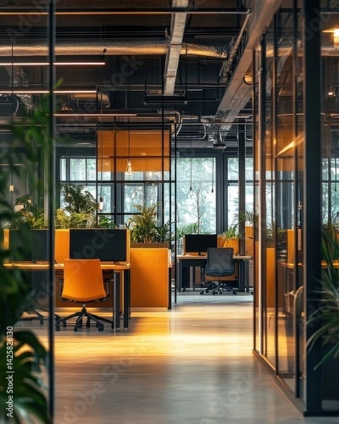 Fototapeta Vibrant startup office buzzing with activity and innovation