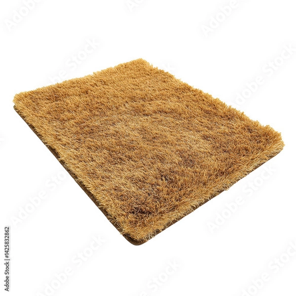 Fototapeta Modern shaggy area rug carpet fluffy soft wool texture home decor isolated on white background with clipping path floor mat carpet interior design element gold beige color polyester nylon material