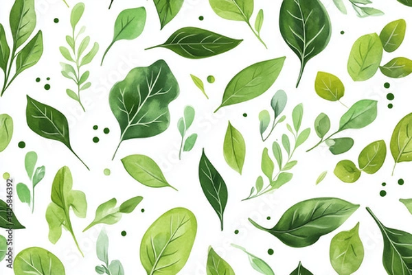 Fototapeta Bright minimal salad greens pattern on a white background, subtle design
