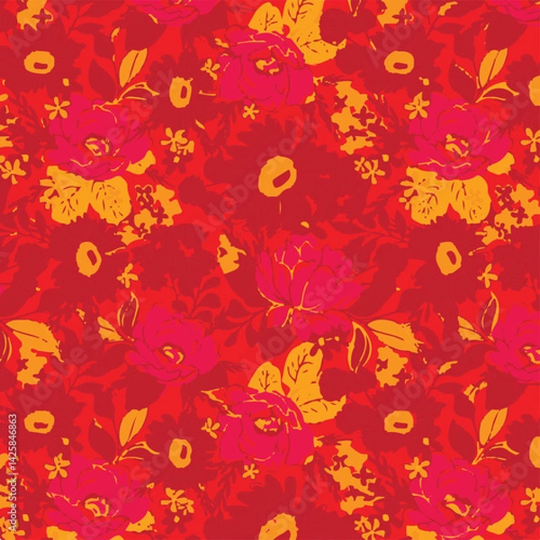 Fototapeta abstract, vector, monochrome, big flowers, all over textiles design, illustration digital image can be used for wrapping paper