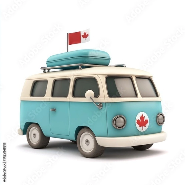 Obraz Retro Canadian camper van with a national flag.