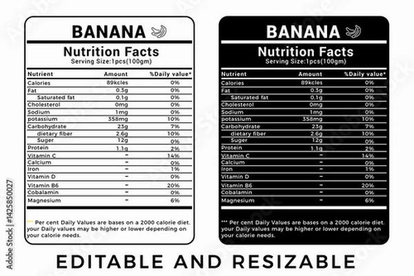 Fototapeta Banana nutrition facts label design template