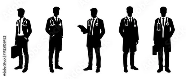 Fototapeta Male Doctors Silhouette Black Filled - Vector Illustration Design Icon Set Collection.