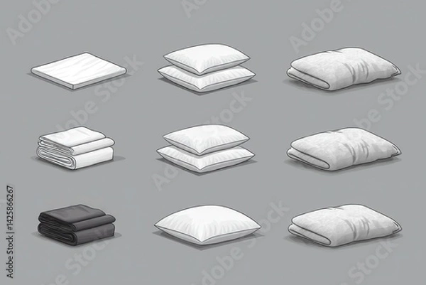 Fototapeta A minimalist guide illustrating the process of making a bed from fitted sheet to pillows placed neatly
