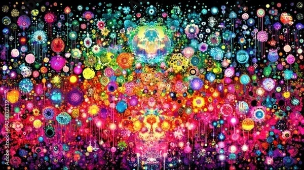 Fototapeta Colorful abstract illustration of intricate detailed vibrant geometric patterns