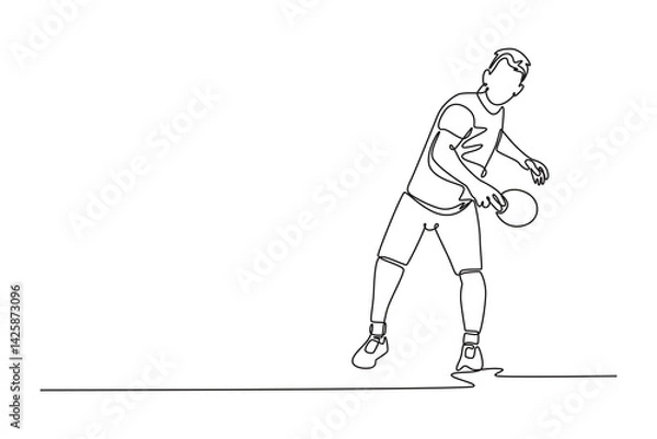 Obraz Single one line drawing male table tennis player hitting the ball with precision and big power. Performing dynamic strokes and returns in tournament. Continuous line design graphic vector illustration