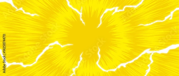 Fototapeta yellow exploded comic background with lightning effect