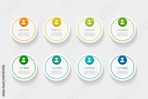 Fototapeta business concept with 8 steps infographics,  circle shape and multicolor label ,design for workflow layout, diagram, annual report, web design. vector
