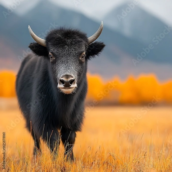 Fototapeta Yak in Autumn Meadow