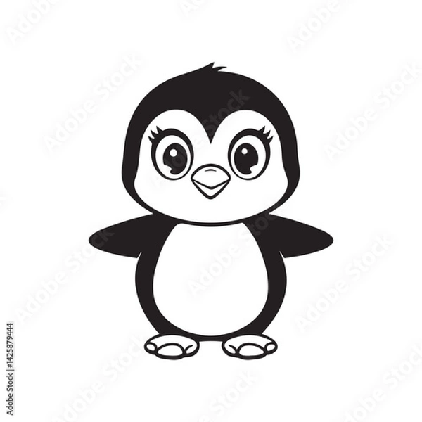 Fototapeta Cute Penguin Outline Drawing – Black and White Art