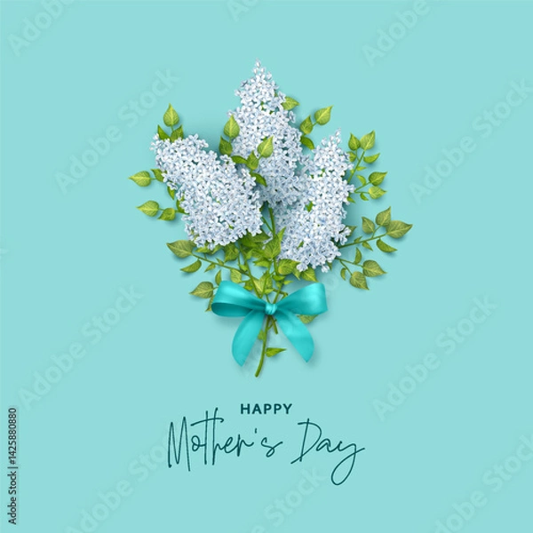 Obraz Beautiful Lilac Bouquet with a Bow. Mothers Day Card