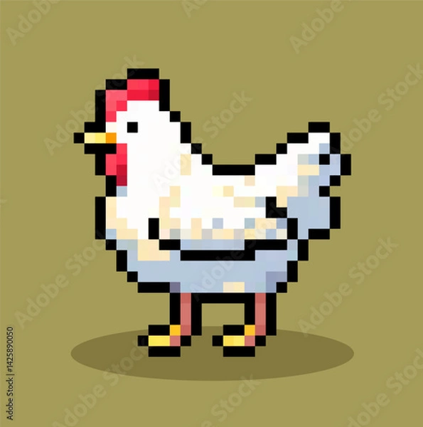 Fototapeta Pixel art of chicken character, vector.