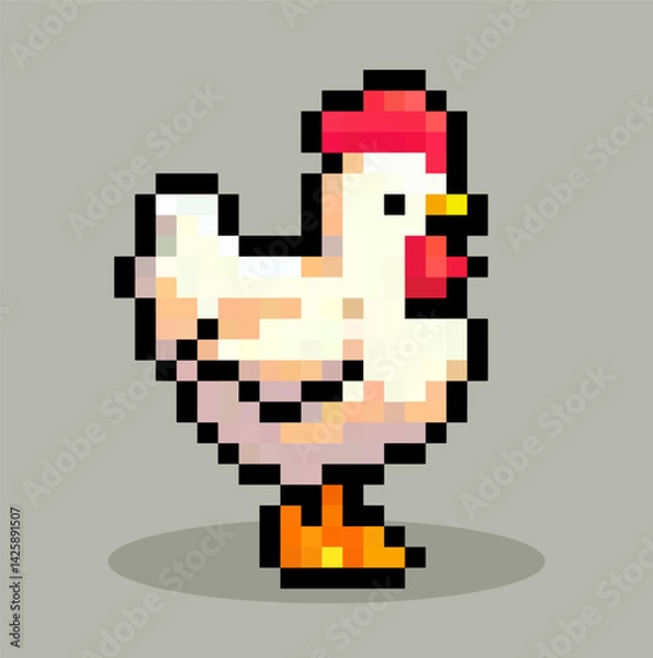 Fototapeta Pixel art of chicken character, vector.