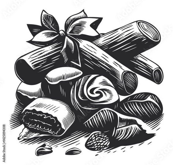Obraz Hand-Drawn Illustration of Artistic Confectionery and Spices