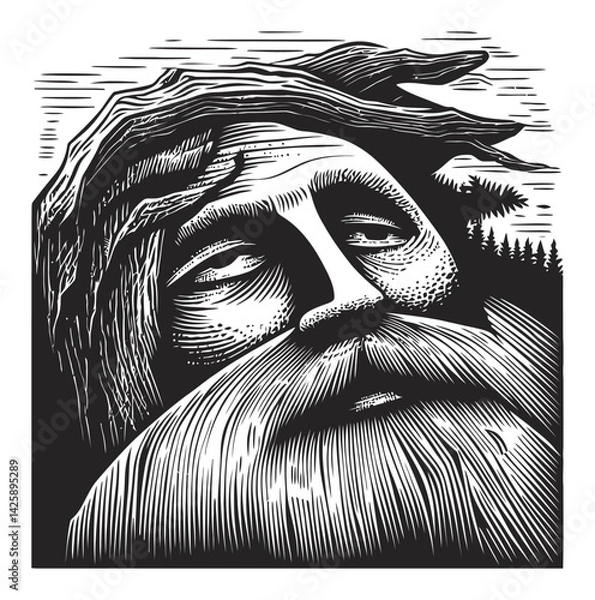 Obraz Detailed Hand-Drawn Illustration of a Thoughtful Man with Beard