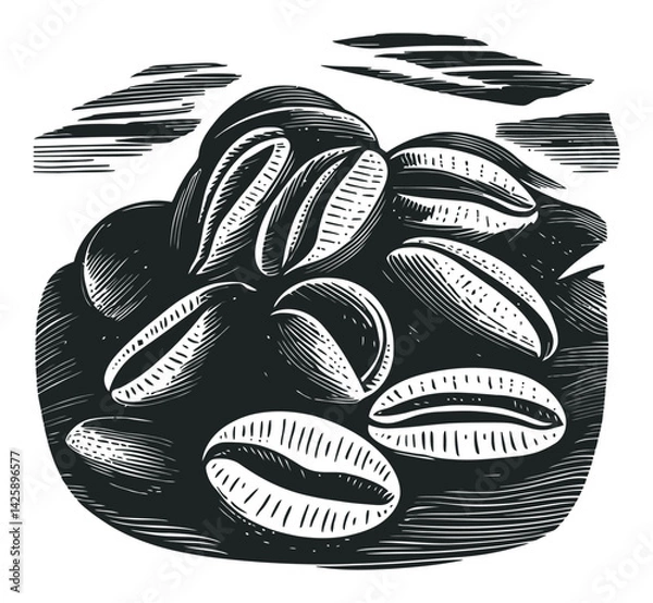 Obraz Hand-Drawn Illustration of Coffee Beans on a Rustic Background