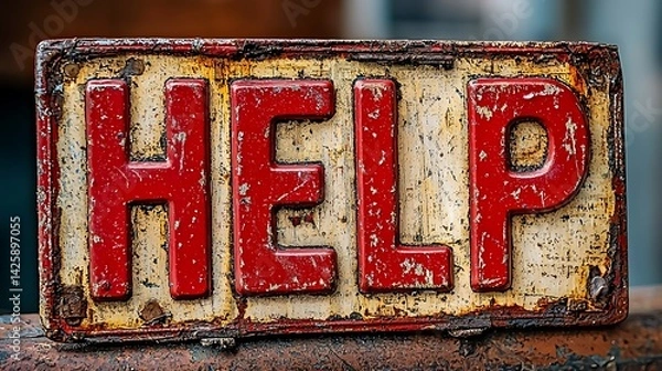 Fototapeta Rusty sign with the word HELP