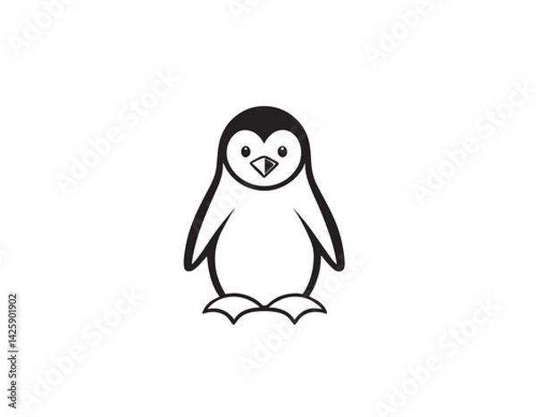 Fototapeta Flat Vector Penguin with Thick Outlines