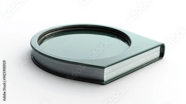 Fototapeta Modern, abstract book design.  A dark teal, oval-shaped book with a glossy finish