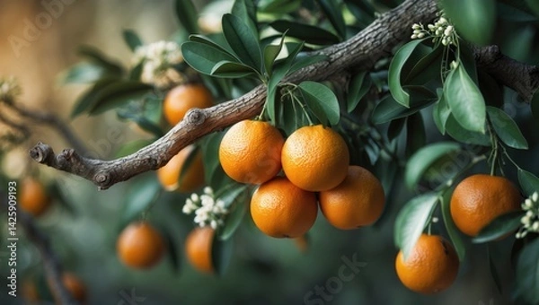 Obraz Juicy citrus fruit on a branch in a natural outdoor setting