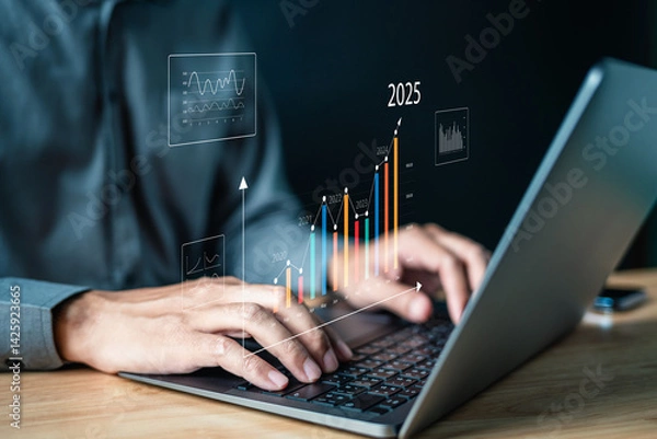 Fototapeta Data analysis interface database. Analyst information system. Business technology research.
