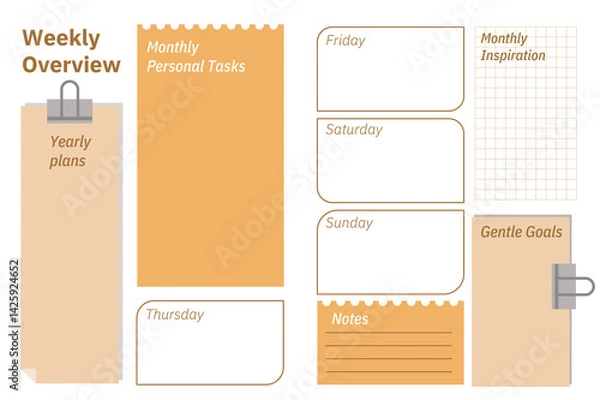 Fototapeta Minimalist Weekly Planner with Monthly Tasks and Inspiration