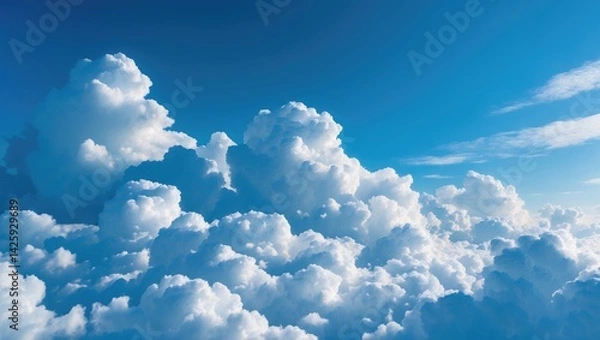 Obraz Vivid blue sky with fluffy white clouds as background, perfect for text overlay