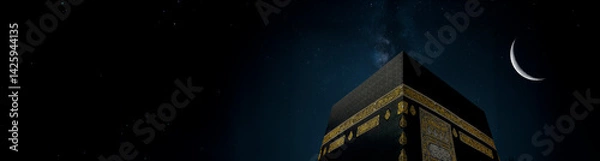 Obraz Kaaba, Ramadan crescent is rising and the starry sky	