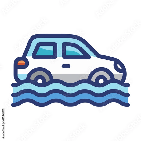 Obraz Car in Flood Icon Representing Flood Damage Insurance and Protection