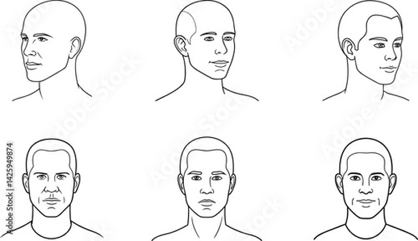 Fototapeta Collection of Head line silhouette. Profile contour. Vector illustration on transparent background