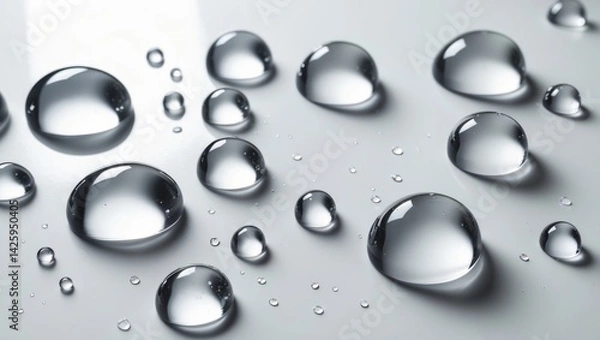 Fototapeta Close-up of water droplets on a white surface emphasizing purity