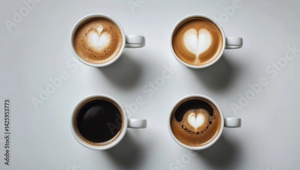 Fototapeta Collection of coffee cups showcasing delicious espresso varieties