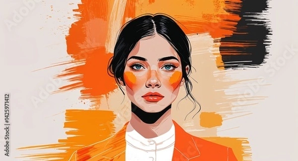 Obraz orange woman acrylic brush strokes abstract pattern art design on plain white background illustration