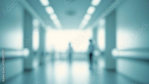 Fototapeta Abstract blurred background of hospital corridor with medical care elements