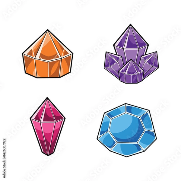 Fototapeta Vector Set Illustration of Colorful Cartoon Jewels and Crystals