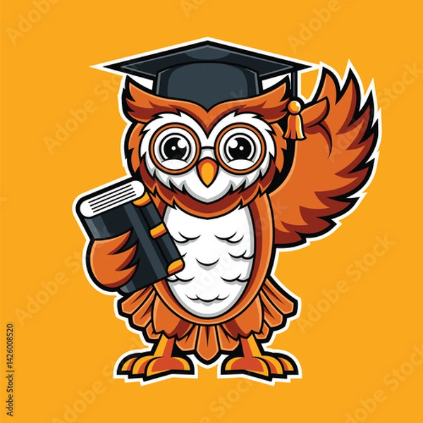 Fototapeta Wise Scholar Owl Mascot Logo Vector Cartoon Character