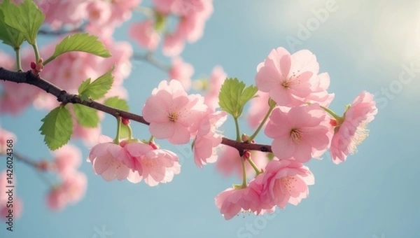 Fototapeta Colorful begonia flowers illuminated by sunlight