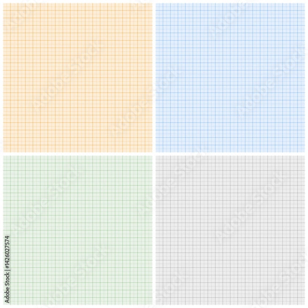 Fototapeta Graph paper sheets with grid. Millimeter paper texture, geometric pattern. Colorful lined blank for drawing, studying, technical engineering or scale measurement. Vector illustration