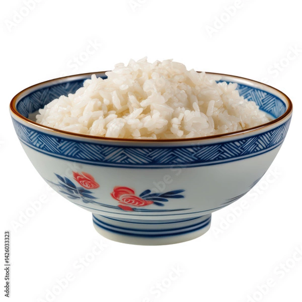 Obraz Aromatic Steamed Rice in Decorative Bowl for Culinary Use, isolated on transparent background.