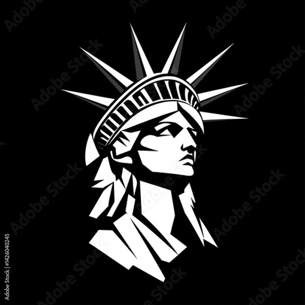 Fototapeta Libertys Profile A Striking Monochrome Portrait, Bold Lines and Shadows Define the Iconic Statues Head
