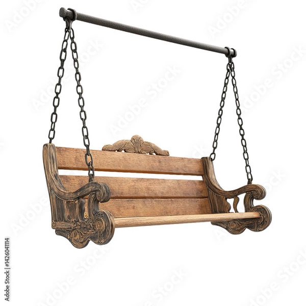 Obraz Wooden bench with chains hanging from it on transparent or white background