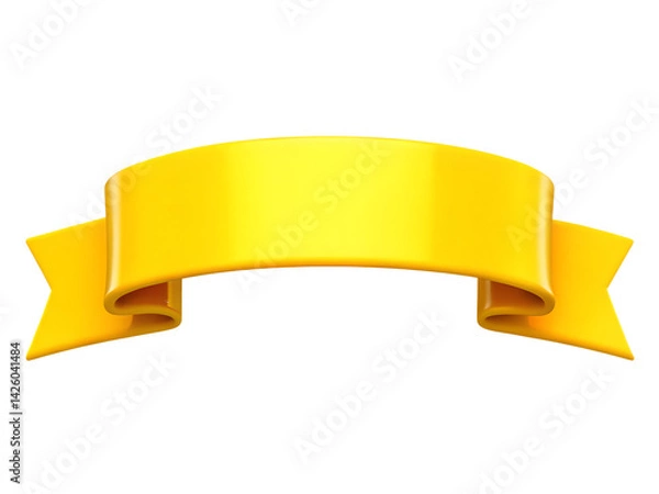 Obraz Yellow ribbon banner 3d render - illustration of glossy text box for title sign or advertising message.